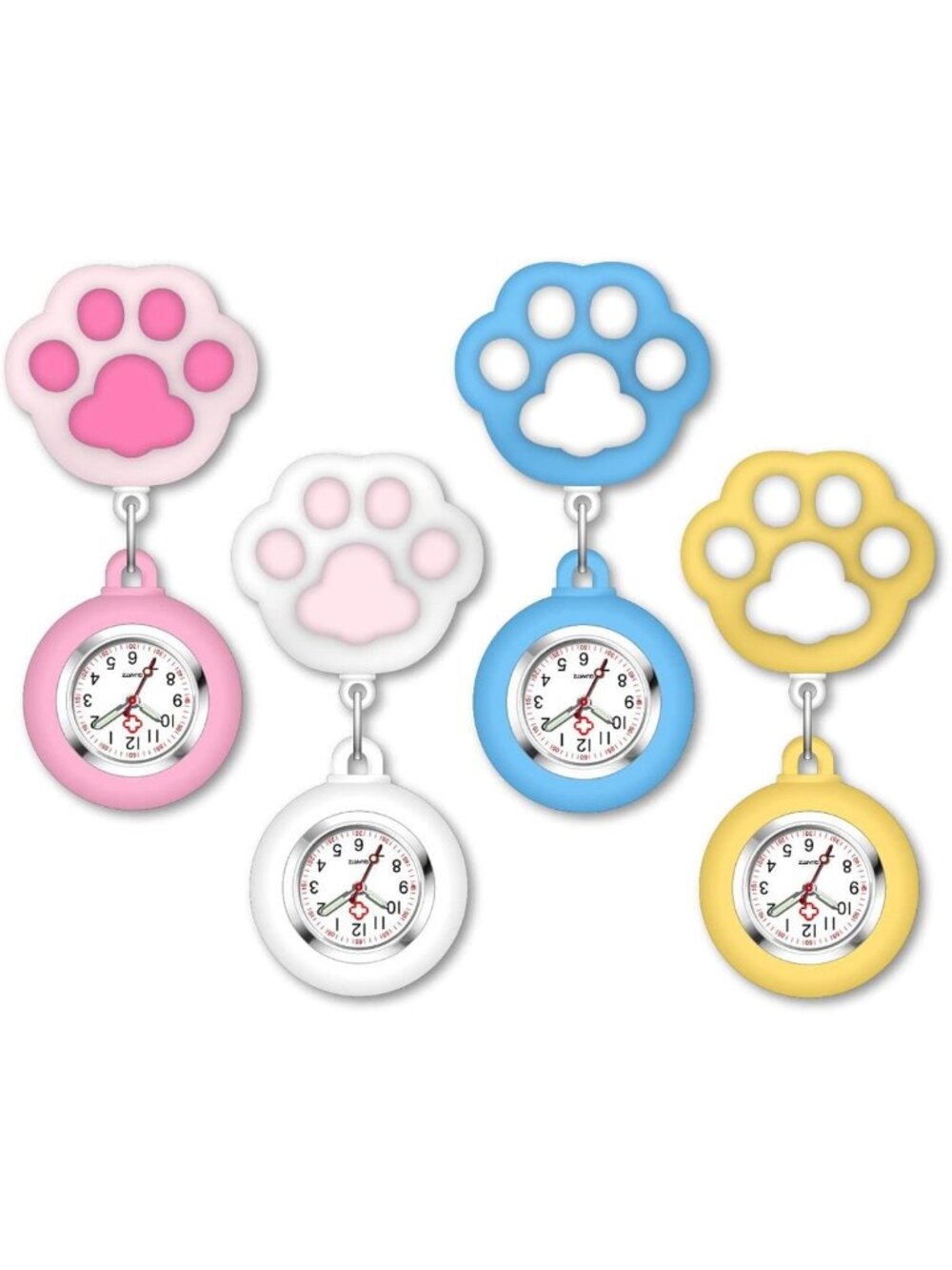 4 Pack Retractable Nurse Watch Clip-on Lapel Brooch Silicone Cover Pocket Watch